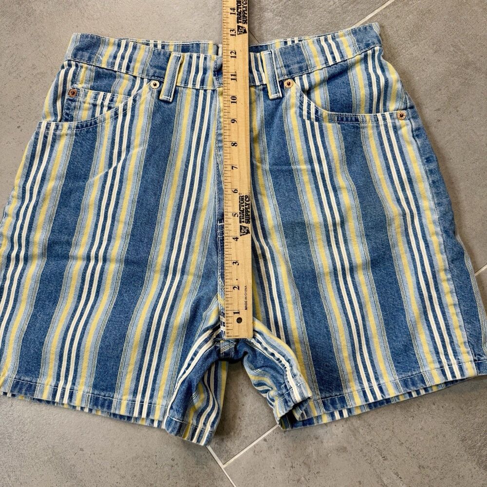 Vintage Levi's High Waist Orange Tab Striped Denim Shorts - Picture 7 of 9
